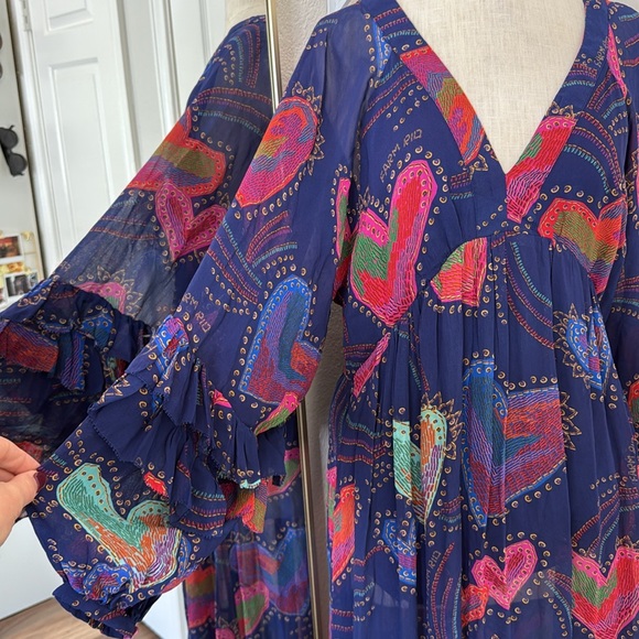 Farm Rio blue Shinny hearts print balloon sleeve maxi dress - Picture 14 of 16